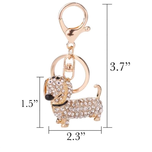 Silver Crystal Hot Dog Puppy Keychain Charm - Picture 14 of 14